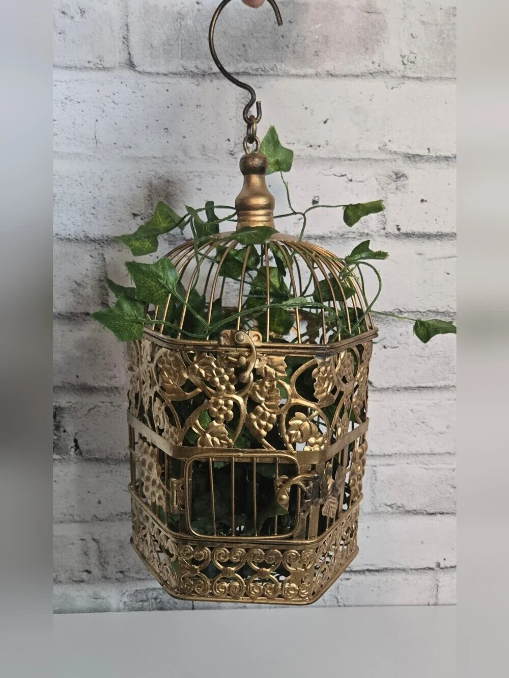 Vintage Gold Bird Cage Grapevine Filigree Cottagecore Hanging Decor